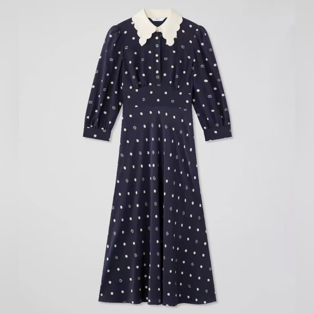 LK Bennett Enya Contrast Long Sleeve Silk Maxi Dress - Picture 6 of 13